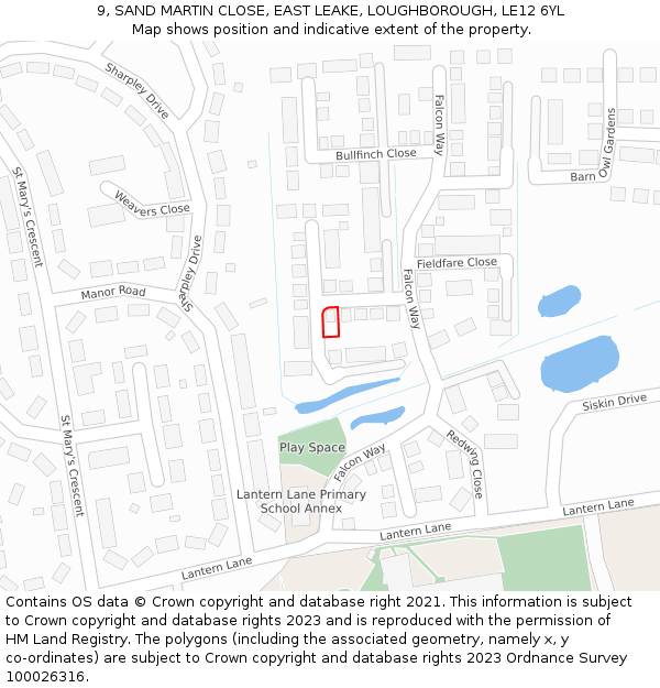 9, SAND MARTIN CLOSE, EAST LEAKE, LOUGHBOROUGH, LE12 6YL: Location map and indicative extent of plot
