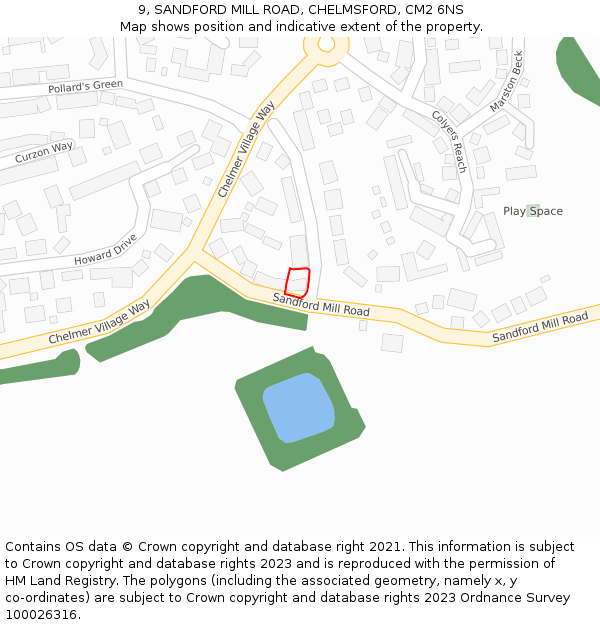 9, SANDFORD MILL ROAD, CHELMSFORD, CM2 6NS: Location map and indicative extent of plot