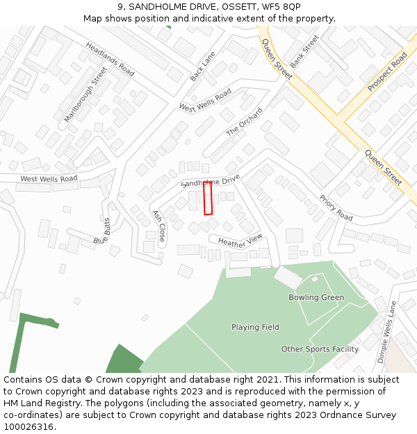 9, SANDHOLME DRIVE, OSSETT, WF5 8QP: Location map and indicative extent of plot