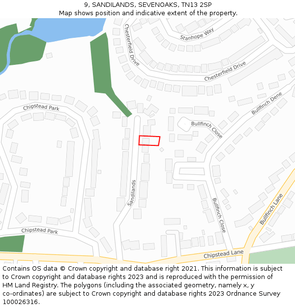 9, SANDILANDS, SEVENOAKS, TN13 2SP: Location map and indicative extent of plot