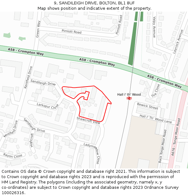9, SANDILEIGH DRIVE, BOLTON, BL1 8UF: Location map and indicative extent of plot