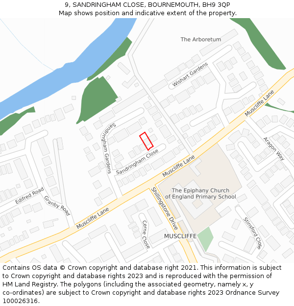 9, SANDRINGHAM CLOSE, BOURNEMOUTH, BH9 3QP: Location map and indicative extent of plot