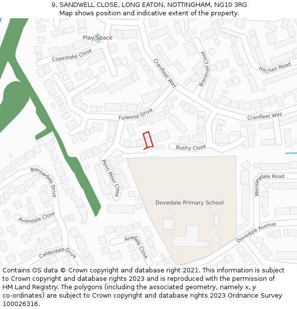 9, SANDWELL CLOSE, LONG EATON, NOTTINGHAM, NG10 3RG: Location map and indicative extent of plot