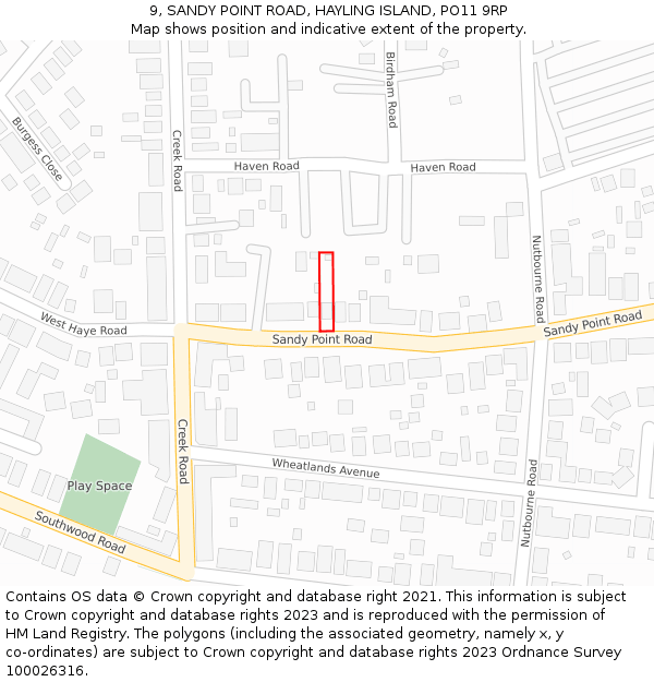 9, SANDY POINT ROAD, HAYLING ISLAND, PO11 9RP: Location map and indicative extent of plot