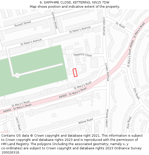 9, SAPPHIRE CLOSE, KETTERING, NN15 7DW: Location map and indicative extent of plot