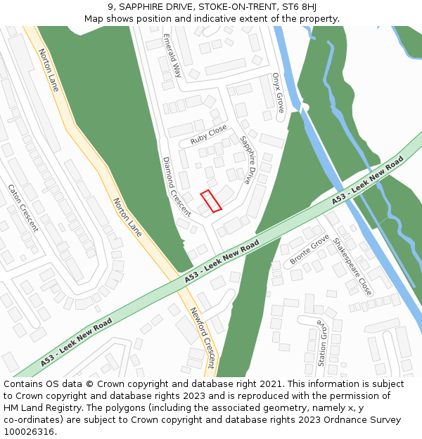 9, SAPPHIRE DRIVE, STOKE-ON-TRENT, ST6 8HJ: Location map and indicative extent of plot