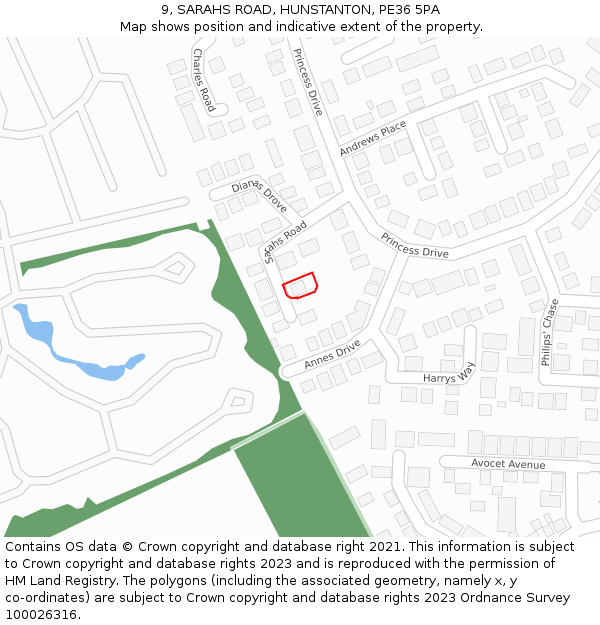 9, SARAHS ROAD, HUNSTANTON, PE36 5PA: Location map and indicative extent of plot
