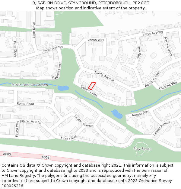 9, SATURN DRIVE, STANGROUND, PETERBOROUGH, PE2 8GE: Location map and indicative extent of plot
