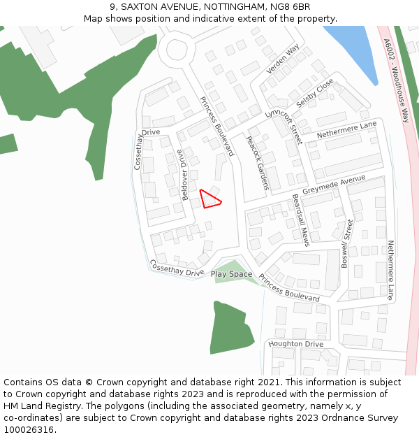 9, SAXTON AVENUE, NOTTINGHAM, NG8 6BR: Location map and indicative extent of plot