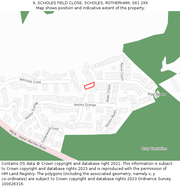 9, SCHOLES FIELD CLOSE, SCHOLES, ROTHERHAM, S61 2XX: Location map and indicative extent of plot
