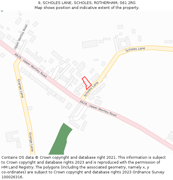 9, SCHOLES LANE, SCHOLES, ROTHERHAM, S61 2RG: Location map and indicative extent of plot