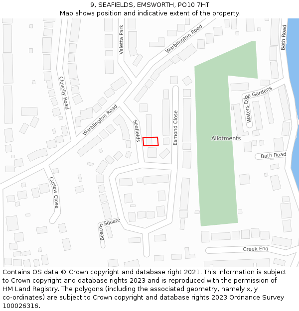 9, SEAFIELDS, EMSWORTH, PO10 7HT: Location map and indicative extent of plot