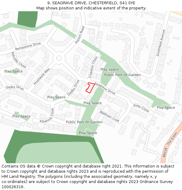 9, SEAGRAVE DRIVE, CHESTERFIELD, S41 0YE: Location map and indicative extent of plot