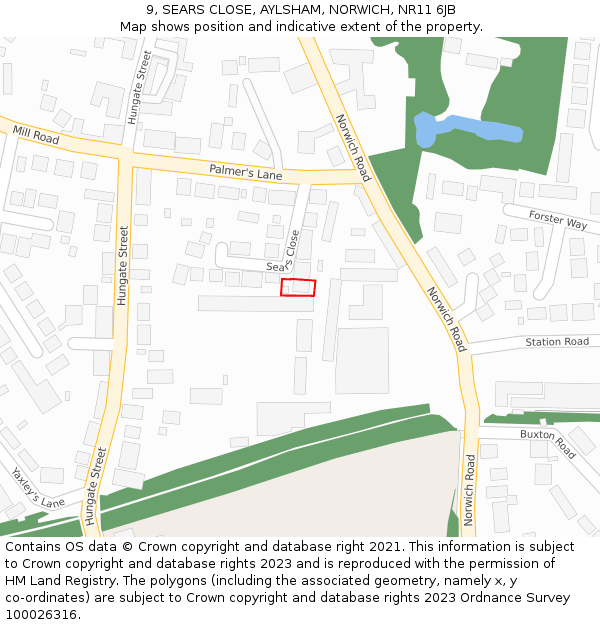 9, SEARS CLOSE, AYLSHAM, NORWICH, NR11 6JB: Location map and indicative extent of plot