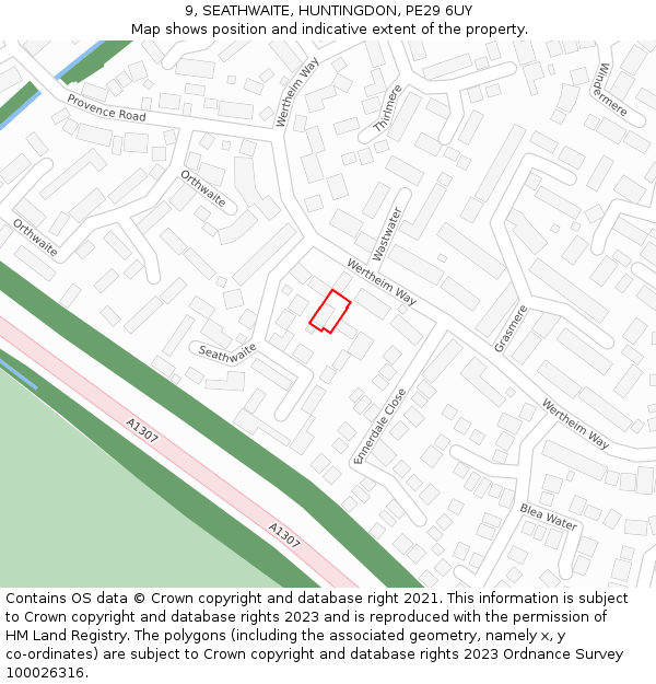 9, SEATHWAITE, HUNTINGDON, PE29 6UY: Location map and indicative extent of plot