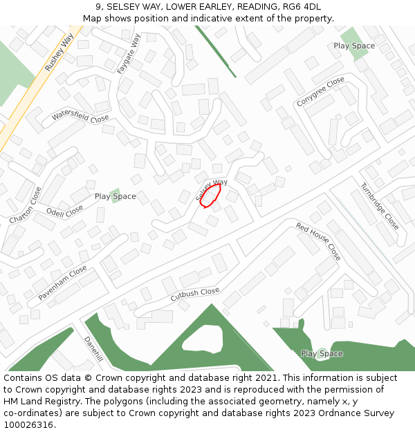 9, SELSEY WAY, LOWER EARLEY, READING, RG6 4DL: Location map and indicative extent of plot