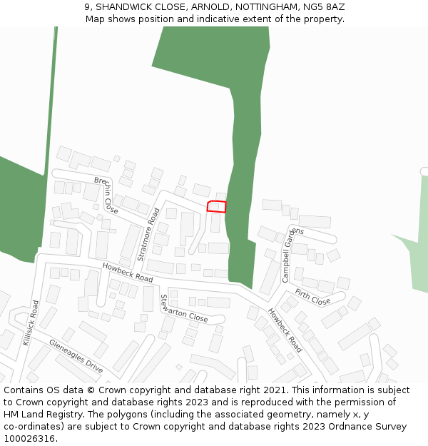 9, SHANDWICK CLOSE, ARNOLD, NOTTINGHAM, NG5 8AZ: Location map and indicative extent of plot