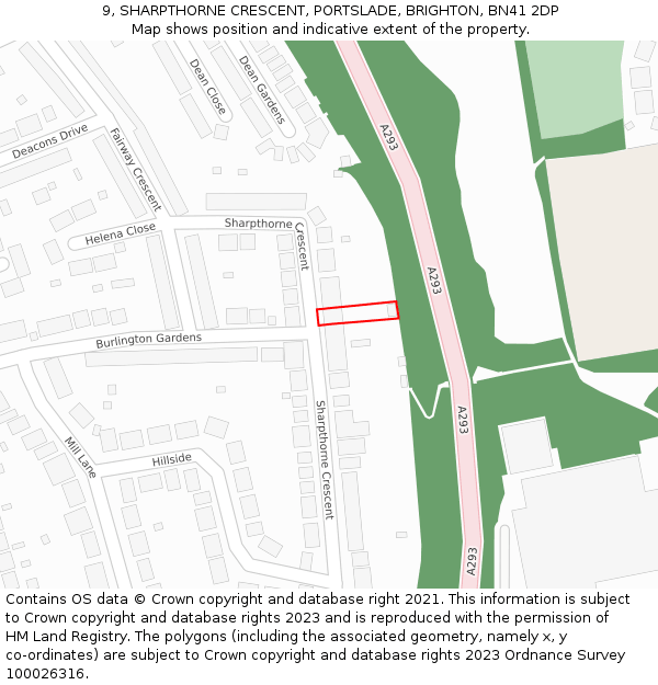 9, SHARPTHORNE CRESCENT, PORTSLADE, BRIGHTON, BN41 2DP: Location map and indicative extent of plot