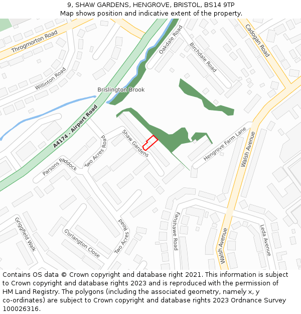 9, SHAW GARDENS, HENGROVE, BRISTOL, BS14 9TP: Location map and indicative extent of plot