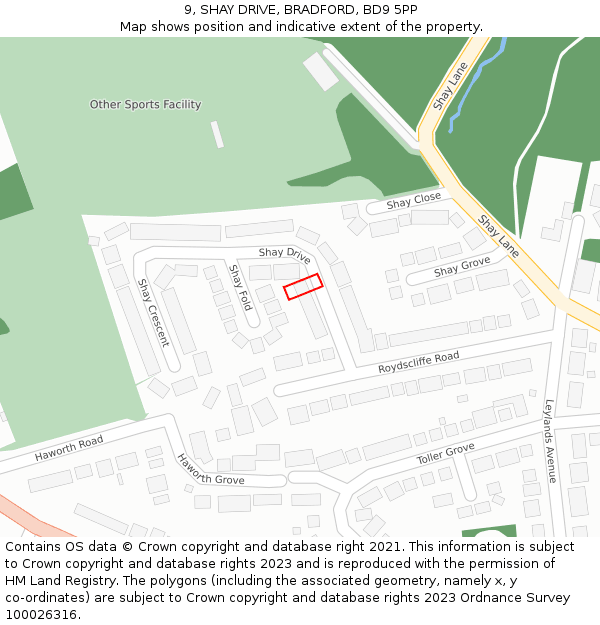 9, SHAY DRIVE, BRADFORD, BD9 5PP: Location map and indicative extent of plot