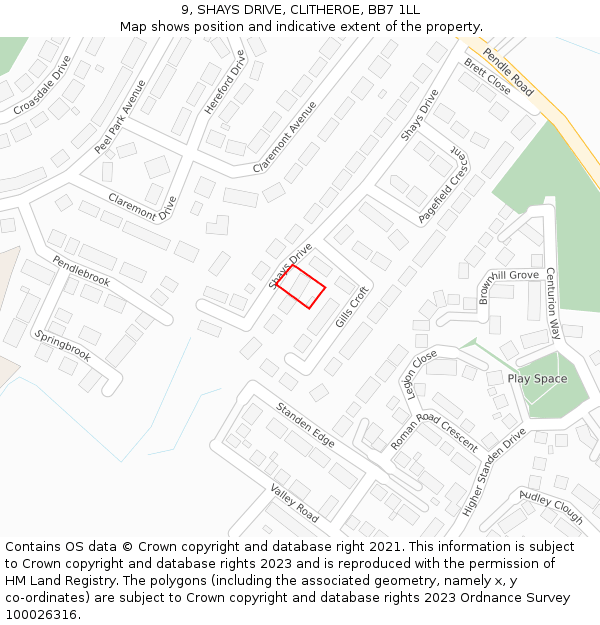 9, SHAYS DRIVE, CLITHEROE, BB7 1LL: Location map and indicative extent of plot