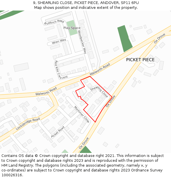 9, SHEARLING CLOSE, PICKET PIECE, ANDOVER, SP11 6PU: Location map and indicative extent of plot