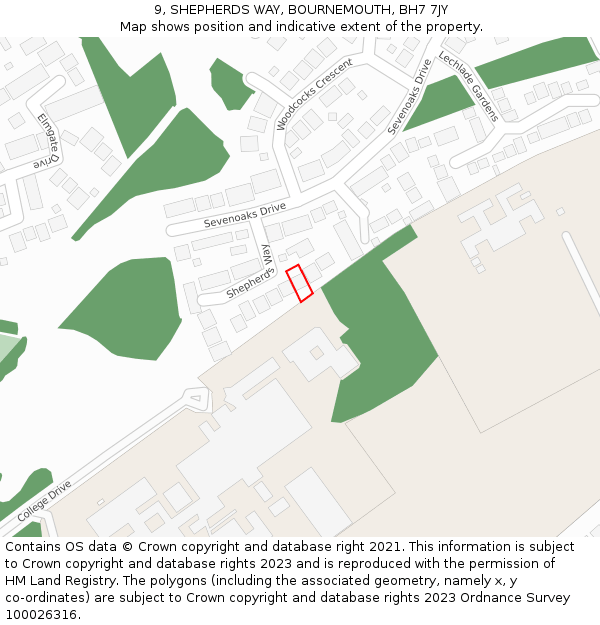 9, SHEPHERDS WAY, BOURNEMOUTH, BH7 7JY: Location map and indicative extent of plot
