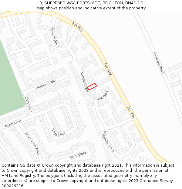 9, SHEPPARD WAY, PORTSLADE, BRIGHTON, BN41 2JD: Location map and indicative extent of plot