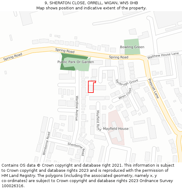 9, SHERATON CLOSE, ORRELL, WIGAN, WN5 0HB: Location map and indicative extent of plot