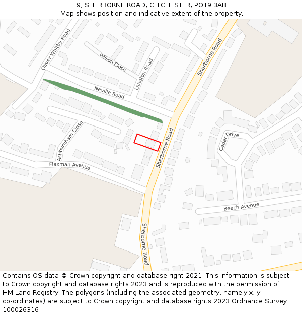9, SHERBORNE ROAD, CHICHESTER, PO19 3AB: Location map and indicative extent of plot