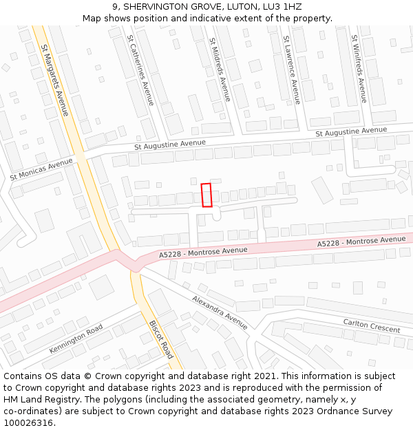 9, SHERVINGTON GROVE, LUTON, LU3 1HZ: Location map and indicative extent of plot