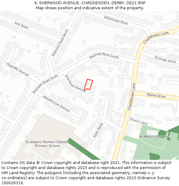 9, SHERWOOD AVENUE, CHADDESDEN, DERBY, DE21 6NP: Location map and indicative extent of plot