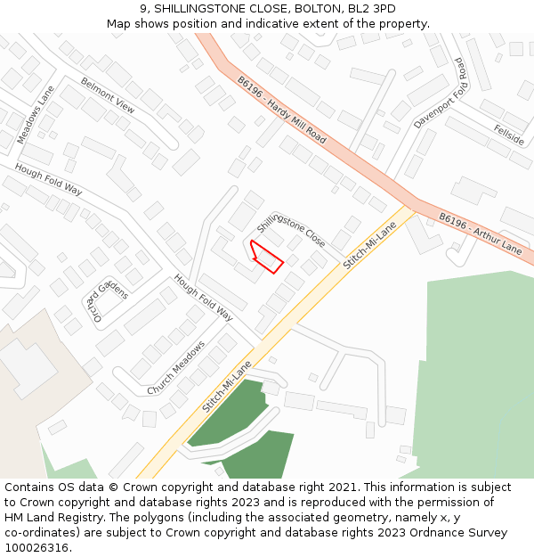 9, SHILLINGSTONE CLOSE, BOLTON, BL2 3PD: Location map and indicative extent of plot