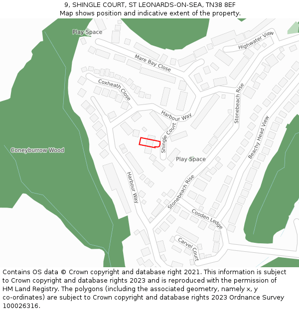 9, SHINGLE COURT, ST LEONARDS-ON-SEA, TN38 8EF: Location map and indicative extent of plot