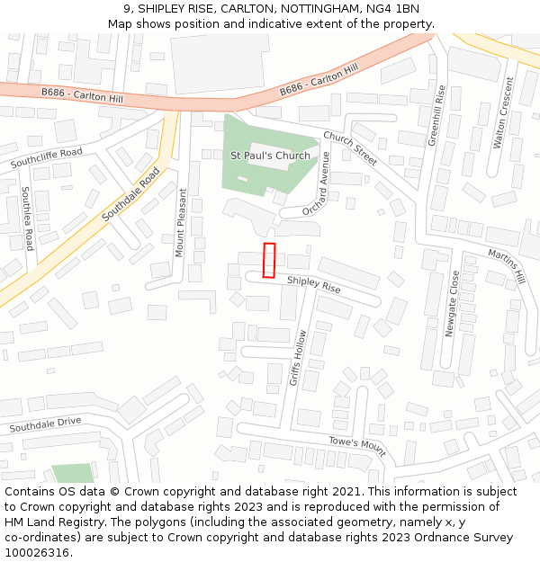 9, SHIPLEY RISE, CARLTON, NOTTINGHAM, NG4 1BN: Location map and indicative extent of plot