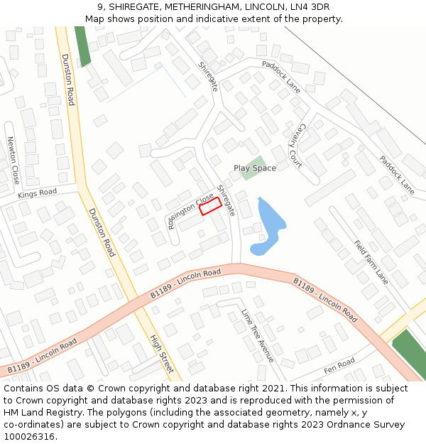 9, SHIREGATE, METHERINGHAM, LINCOLN, LN4 3DR: Location map and indicative extent of plot