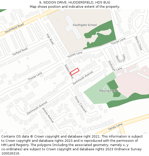 9, SIDDON DRIVE, HUDDERSFIELD, HD5 8UG: Location map and indicative extent of plot
