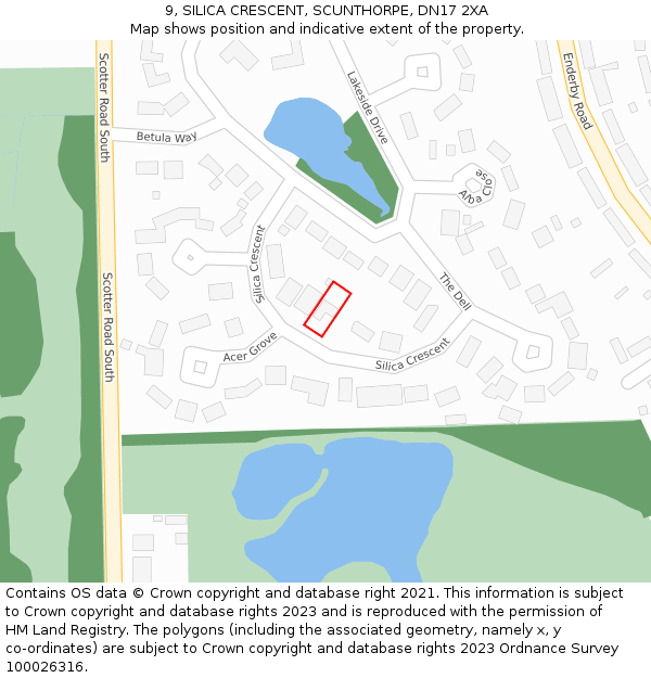 9, SILICA CRESCENT, SCUNTHORPE, DN17 2XA: Location map and indicative extent of plot