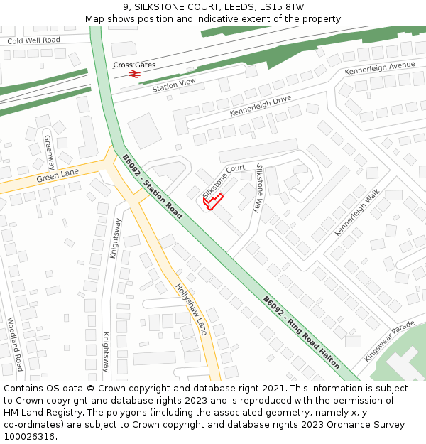 9, SILKSTONE COURT, LEEDS, LS15 8TW: Location map and indicative extent of plot