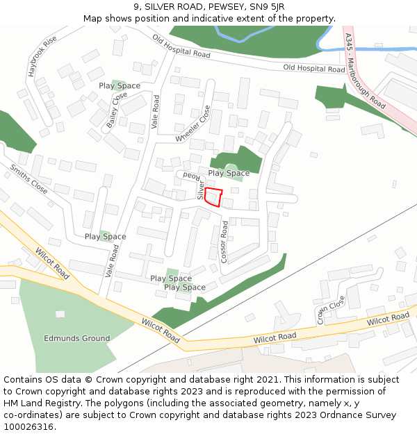 9, SILVER ROAD, PEWSEY, SN9 5JR: Location map and indicative extent of plot