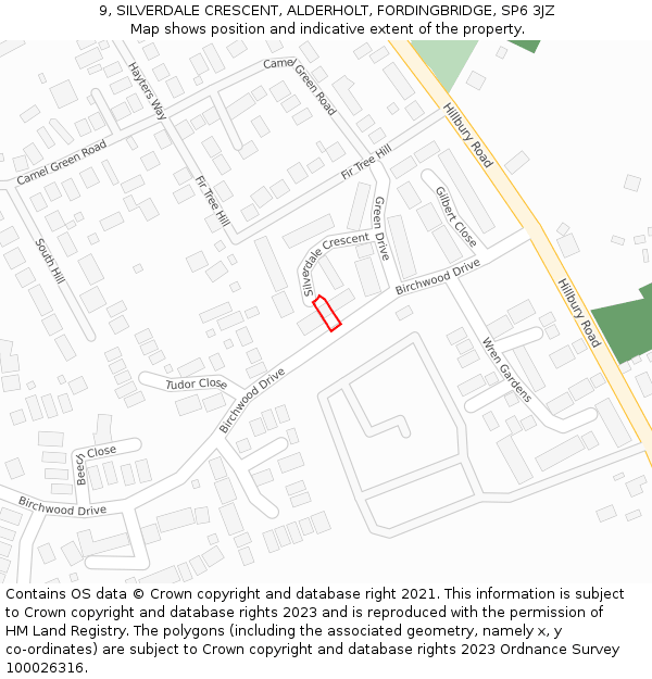 9, SILVERDALE CRESCENT, ALDERHOLT, FORDINGBRIDGE, SP6 3JZ: Location map and indicative extent of plot