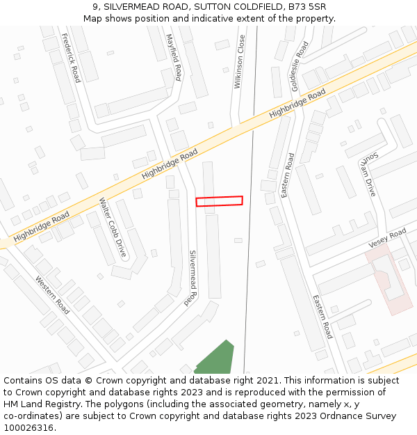 9, SILVERMEAD ROAD, SUTTON COLDFIELD, B73 5SR: Location map and indicative extent of plot