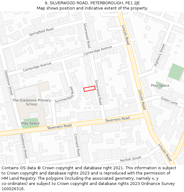 9, SILVERWOOD ROAD, PETERBOROUGH, PE1 2JE: Location map and indicative extent of plot