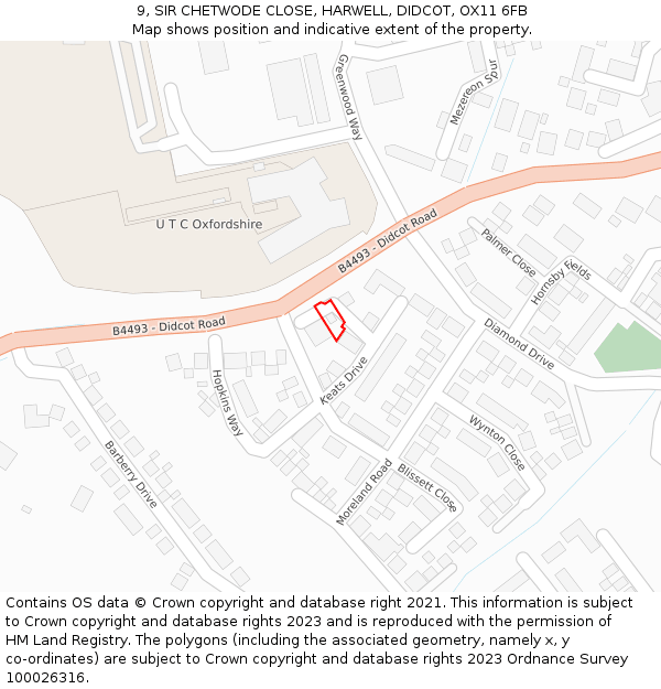9, SIR CHETWODE CLOSE, HARWELL, DIDCOT, OX11 6FB: Location map and indicative extent of plot