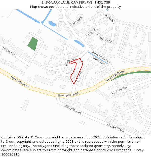 9, SKYLARK LANE, CAMBER, RYE, TN31 7SP: Location map and indicative extent of plot