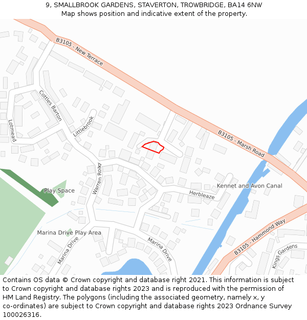 9, SMALLBROOK GARDENS, STAVERTON, TROWBRIDGE, BA14 6NW: Location map and indicative extent of plot