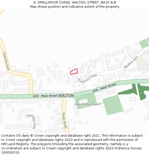 9, SMALLMOOR CHASE, WALTON, STREET, BA16 9LB: Location map and indicative extent of plot