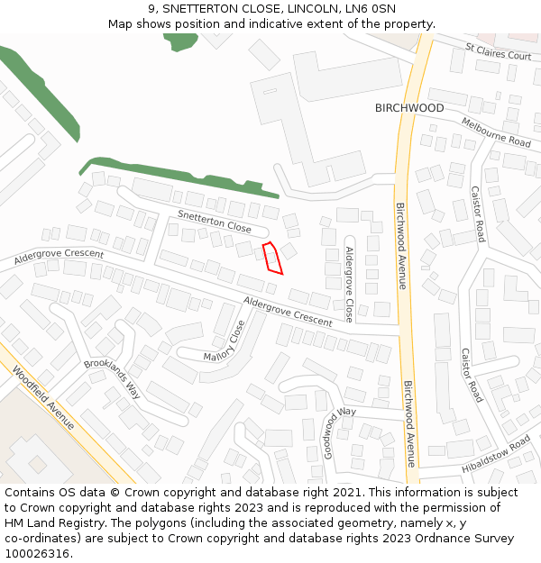 9, SNETTERTON CLOSE, LINCOLN, LN6 0SN: Location map and indicative extent of plot