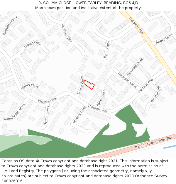 9, SOHAM CLOSE, LOWER EARLEY, READING, RG6 4JD: Location map and indicative extent of plot