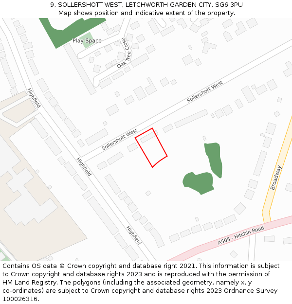 9, SOLLERSHOTT WEST, LETCHWORTH GARDEN CITY, SG6 3PU: Location map and indicative extent of plot